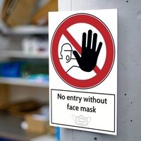 Aluminium Prohibition Sign No Entry Without Face Mask (200x300mm)