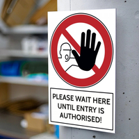 Aluminium Prohibition Sign Please Wait Here Until Entry Is Authorised (200x30...