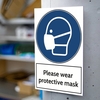 Aluminium Warning Sign Please Wear Protective Mask (200x300mm)