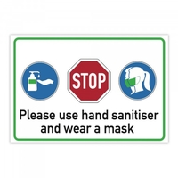 Aluminum Safety Sign Please use hand sanitiser and wear a mask (300x200mm)