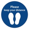 Please Keep your Distance Floor Marker Blue Circle (1m+ 2m) (400x400mm)