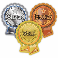 Rosettes Gold,  Silver,  Bronze 120 Stickers 35 x 45 mm,  Customise and order stamps online