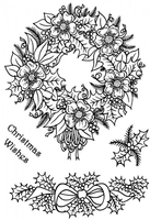 Sue Dix Christmas Wreath and Wishes Clear Stamp