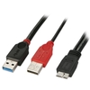 0.5m USB 3.0 Dual Power Cable,  2 x Type A to Micro-B