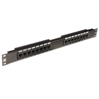 19" CAT6 1U 16 Port RJ-45 Patch Panel,  Unshielded,  Black