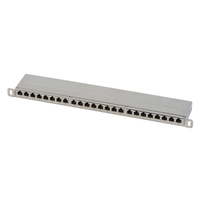 19" CAT6A 0.5U 24 Port RJ-45 Patch Panel,  Shielded,  Silver