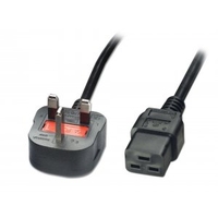 2m Mains IEC C19 Power Lead,  UK 3 Pin Plug,  Black