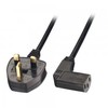 2m Mains Power Lead,  Right Angled IEC C13 Socket,  UK 3 Pin Plug,  Black