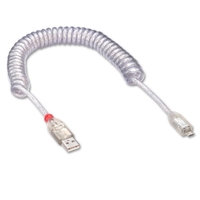 2m USB 2.0 Coiled Cable,  Type A to Micro-B,  Transparent