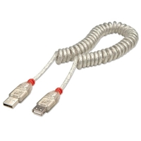 2m USB 2.0 Coiled Extension Cable,  Type A to Type A,  Transparent