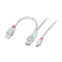 2m USB 2.0 Dual Power Cable - 2 x Type A (20cm apart) to Mini-B