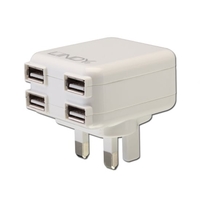 4 Port USB UK Mains Charger,  White