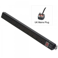 8 Way UK Mains Sockets,  Vertical PDU with UK Mains Plug