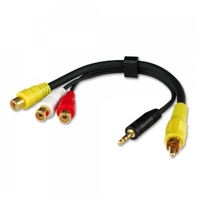 AV Adapter Cable - 3 x Phono Female to 1 x 3.5mm Stereo Jack Male & 1 x Phono Male,  20cm