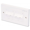 CAT5e Double Wall Plate with 4 x Angled RJ-45 Shuttered Socket,  Unshielded