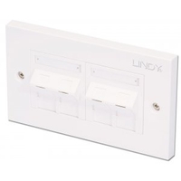 CAT5e Double Wall Plate with 4 x Angled RJ-45 Shuttered Socket,  Unshielded