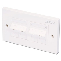 CAT6 Double Wall Plate with 4 x Angled RJ-45 Shuttered Socket,  Unshielded