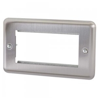 Double Gang,  Brushed Steel,  Quad Snap In Face Plate