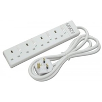 Individually Switched 4 Way UK Mains Power Strip,  White,  2m