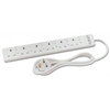 Individually Switched 6 Way UK Mains Power Strip,  White,  2m