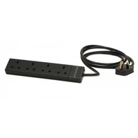 UK Mains 4 Way Gang Socket Power Strip,  Black,  2m