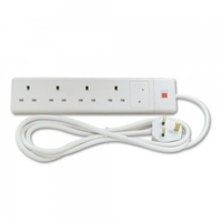UK Mains 4 Way Surge Protector,  White,  2m