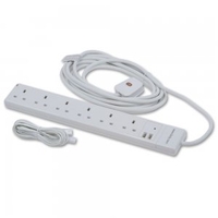UK Mains 6 Way Surge & Fax/Modem Protector,  White,  2m