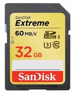 SanDisk Extreme SDHC Memory Card 60MB/s UHSI (Class 10) 32GB