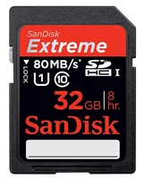 SanDisk Extreme SDHC UHS-1 80MB/Sec (Class 10) - 32GB