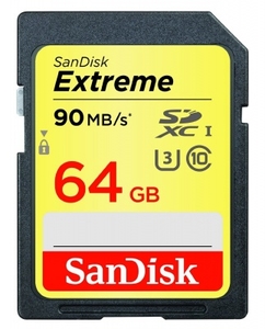 SanDisk Extreme SDXC UHSI U3 90MB/Sec (Class 10) 64GB