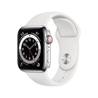 Apple Watch Series 6 GPS + Cellular - 40mm Silver Stainless Steel Case with White Sport Band - Regular