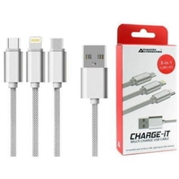 Charge-It 3-in-1 USB Cable - Lightning/USB-C/Micro-USB - 1.2M - Silver
