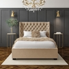 Milania King Size Ottoman Bed in Light Beige Velvet with Curved Headboard