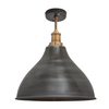Industville Brooklyn 12 Inch Cone Semi-Flush Ceiling Light - Pewter & Brass