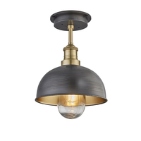Industville Brooklyn 8 Inch Dome IP65 Semi-Flush Ceiling Light - Pewter & Brass