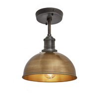 Industville Brooklyn 8 Inch Dome Semi-Flush Ceiling Light - Brass & Pewter