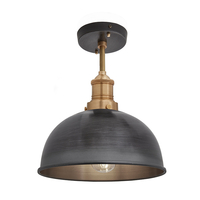 Industville Brooklyn 8 Inch Dome Semi-Flush Ceiling Light - Pewter & Brass