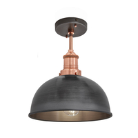 Industville Brooklyn 8 Inch Dome Semi-Flush Ceiling Light - Pewter & Copper