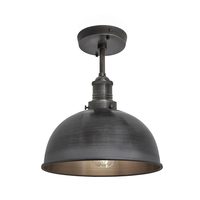 Industville Brooklyn 8 Inch Dome Semi-Flush Ceiling Light - Pewter
