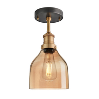 Industville Brooklyn Cone 6 Inch Semi-Flush Ceiling Light - Amber & Brass