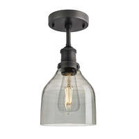 Industville Brooklyn Cone 6 Inch Semi-Flush Ceiling Light - Smoke Grey & Pewter
