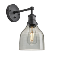 Industville Brooklyn Cone 6 Inch Wall Light - Smoke Grey & Pewter