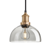 Industville Brooklyn Dome 8 Inch Ceiling Pendant Light - Smoke Grey & Brass