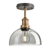 Industville Brooklyn Dome 8 Inch Semi-Flush Ceiling Light - Smoke Grey & Brass