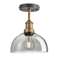 Industville Brooklyn Dome 8 Inch Semi-Flush Ceiling Light - Smoke Grey & Brass