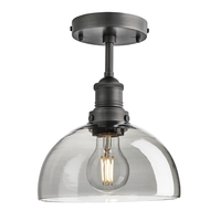 Industville Brooklyn Dome 8 Inch Semi-Flush Ceiling Light - Smoke Grey & Pewter