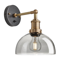 Industville Brooklyn Dome 8 Inch Wall Light - Smoke Grey & Brass
