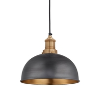 Industville Brooklyn Dome Small Ceiling Pendant Light - Pewter & Brass