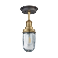 Industville Brooklyn Glass Outdoor Semi-Flush Ceiling Light - Brass