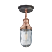 Industville Brooklyn Glass Outdoor Semi-Flush Ceiling Light - Copper